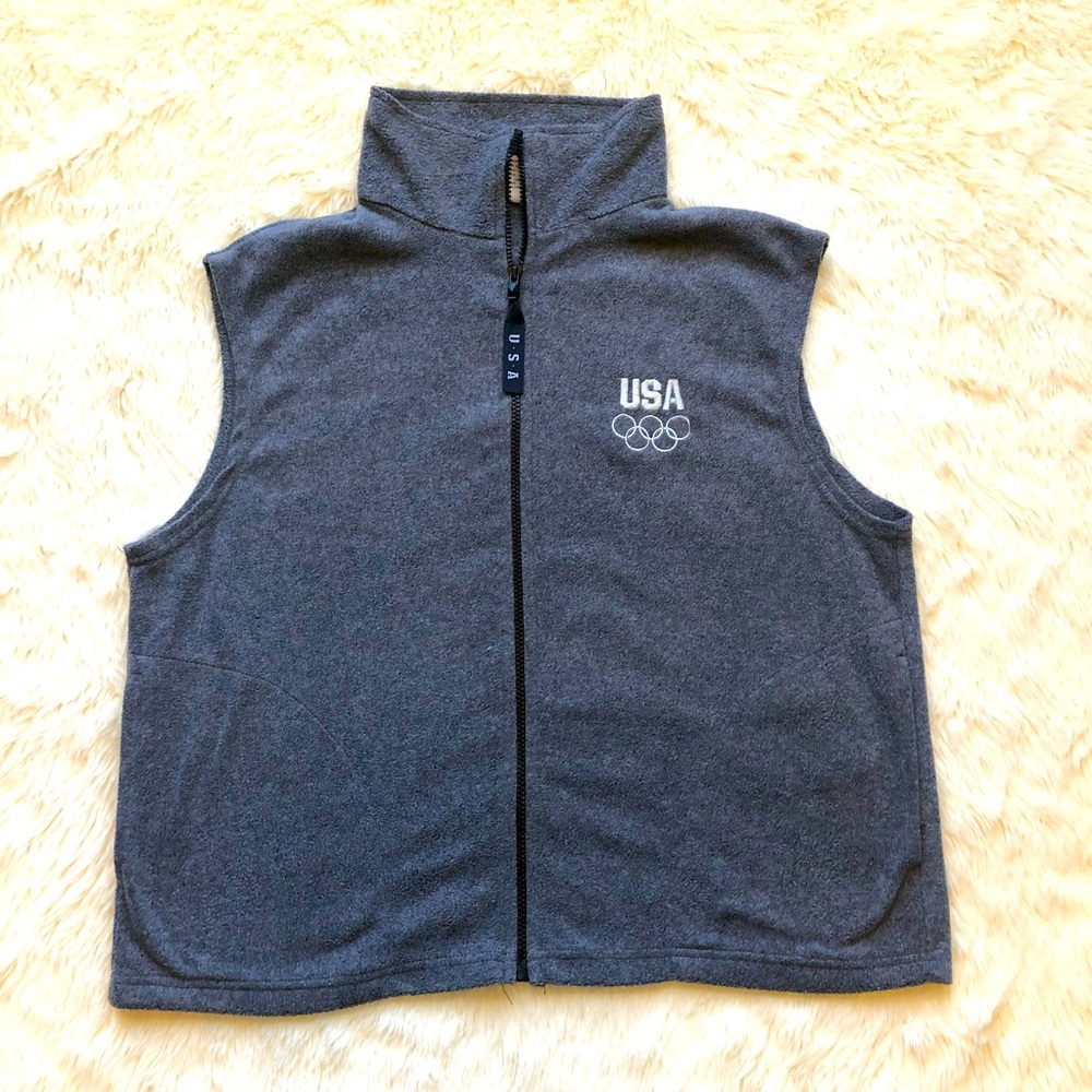United States Olympic Committee Gray Fleece Full Zip Vest Mens XL USA Made
